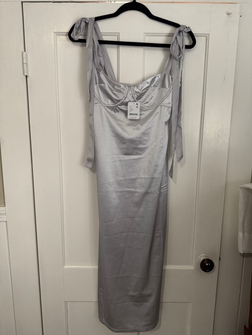 Free People Silver Satin Tie-Shoulder Midi Dress